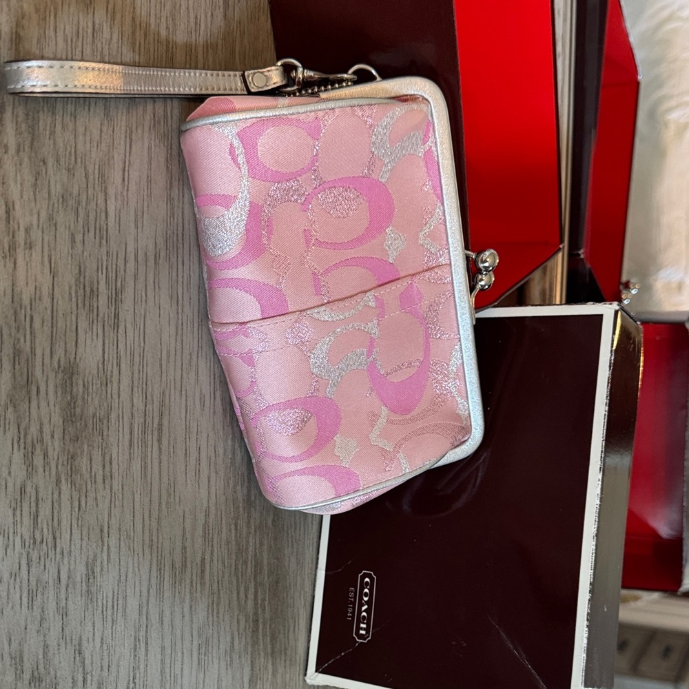 Coach Pink and Silver Wristlet